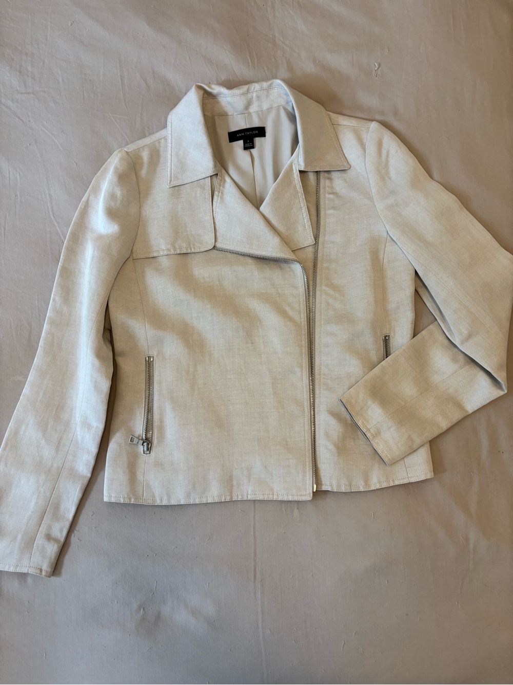 Ann Taylor Light Cream Moto Jacket - Women's Tailored Zip Front
